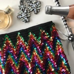 Rainbow sequined midi skirt